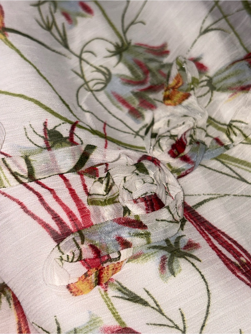 Max Studio floral print dress vintage ecru, green red floral print ruffled large - Picture 11 of 16